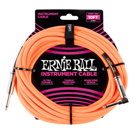 Ernie Ball 10ft Fabric Instrument Cable Angle Jack in Various Colours