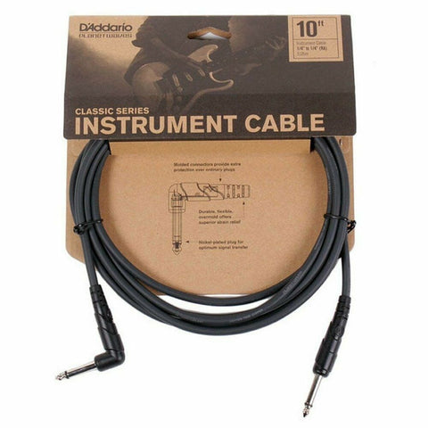 D'addario Classic Series Instrument Cable 10ft Right Angle Jack