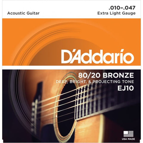 D'Addario Bronze Extra Light EJ10 Acoustic Guitar Strings